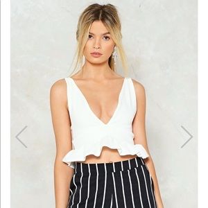 WHITE CROPPED V NECK NASTY GAL TANK